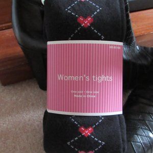 VALENTINE'S DAY BLACK STRETCH TIGHTS-RED & PINK HEARTS-OSFM-WOMENS NEW